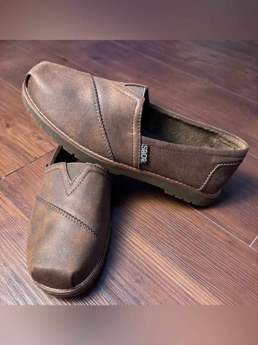 Skechers Bobs Memory Foam Slip-On - Brown with Faux Fur, Size 6 - NEW